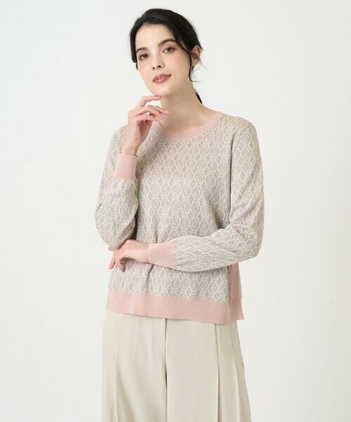 CHRISTIAN AUJARD Lサイズ / クリスチャン・オジャール　エルサイズ ニット・セーター | 【大きいサイズ】ジオメトリックジャカードニット（ピンク）