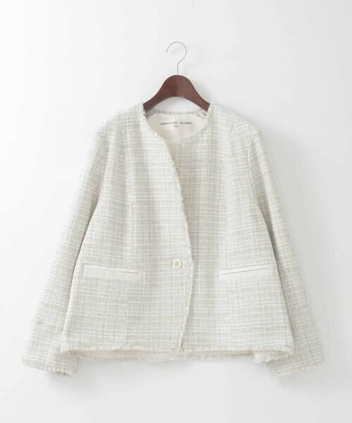 CHRISTIAN AUJARD Lサイズ / クリスチャン・オジャール　エルサイズ ノーカラージャケット | 【大きいサイズ】シャイニーツィードジャケット | 詳細10