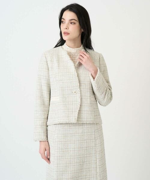 CHRISTIAN AUJARD Lサイズ / クリスチャン・オジャール　エルサイズ ノーカラージャケット | 【大きいサイズ】シャイニーツィードジャケット | 詳細2