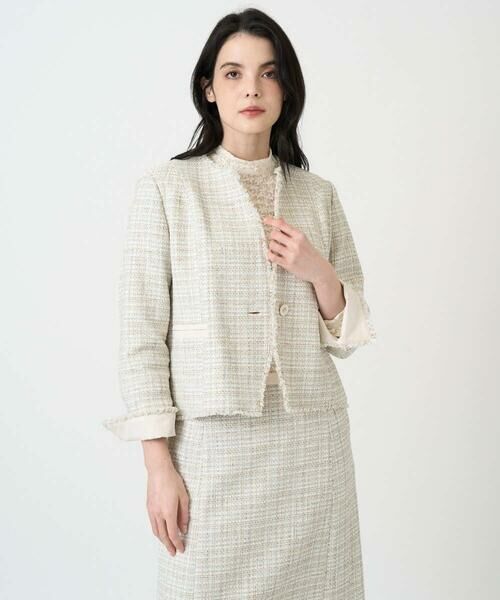 CHRISTIAN AUJARD Lサイズ / クリスチャン・オジャール　エルサイズ ノーカラージャケット | 【大きいサイズ】シャイニーツィードジャケット | 詳細6