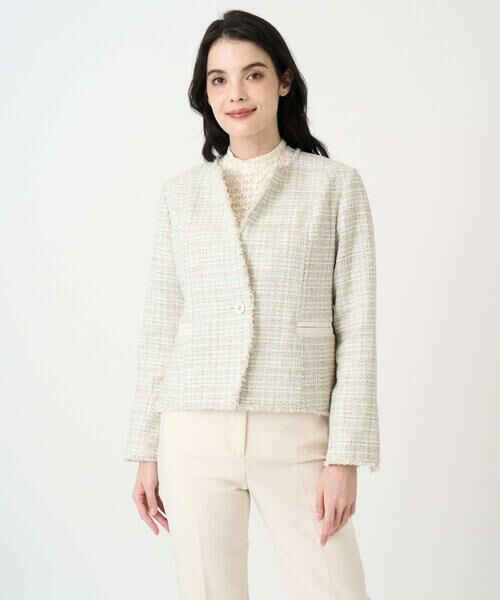 CHRISTIAN AUJARD Lサイズ / クリスチャン・オジャール　エルサイズ ノーカラージャケット | 【大きいサイズ】シャイニーツィードジャケット | 詳細9