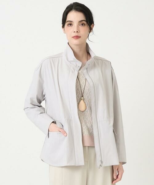 CHRISTIAN AUJARD Lサイズ / クリスチャン・オジャール　エルサイズ ノーカラージャケット | 【大きいサイズ/シワになりにくい】タフタジップジャケット（ライトグレー）