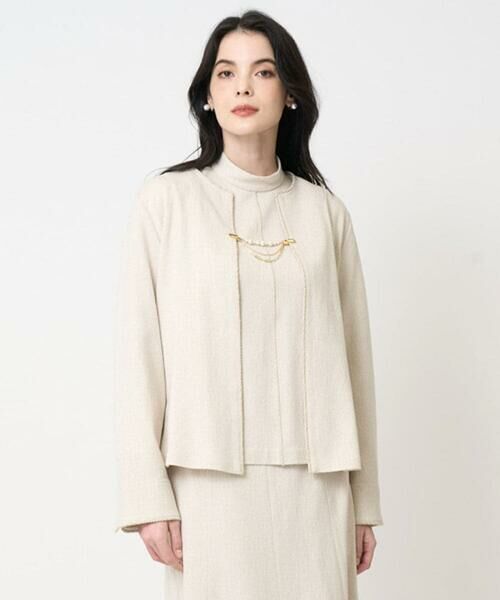 CHRISTIAN AUJARD Lサイズ / クリスチャン・オジャール　エルサイズ ノーカラージャケット | 【大きいサイズ/セットアップ対応】ラメジャージー羽織り | 詳細1