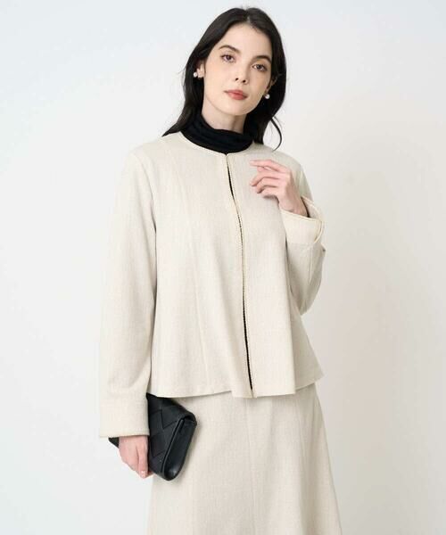 CHRISTIAN AUJARD Lサイズ / クリスチャン・オジャール　エルサイズ ノーカラージャケット | 【大きいサイズ/セットアップ対応】ラメジャージー羽織り（アイボリー）