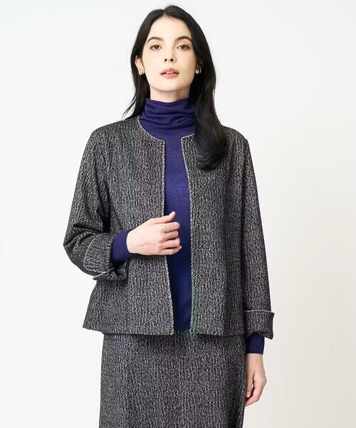 CHRISTIAN AUJARD Lサイズ / クリスチャン・オジャール　エルサイズ ノーカラージャケット | 【大きいサイズ/セットアップ対応】ラメジャージー羽織り | 詳細8