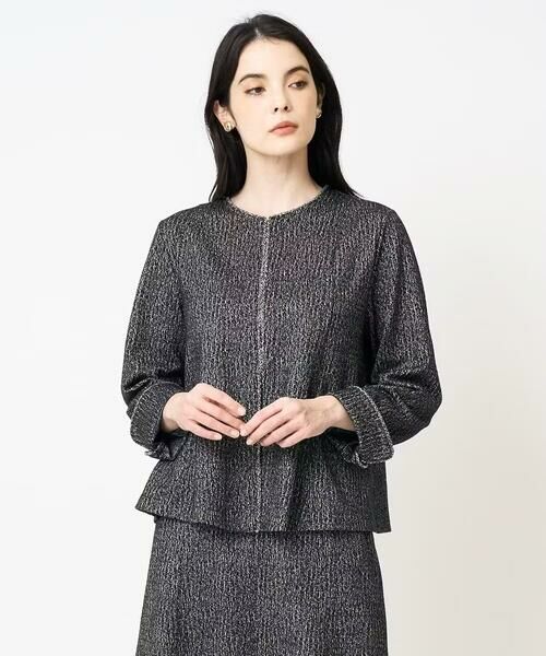 CHRISTIAN AUJARD Lサイズ / クリスチャン・オジャール　エルサイズ ノーカラージャケット | 【大きいサイズ/セットアップ対応】ラメジャージー羽織り（ブラック）