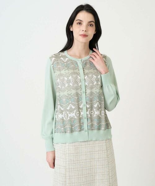 CHRISTIAN AUJARD Lサイズ / クリスチャン・オジャール　エルサイズ カーディガン・ボレロ | 【大きいサイズ/アンサンブル対応】レーシーオーナメントプリントカーディガン | 詳細3