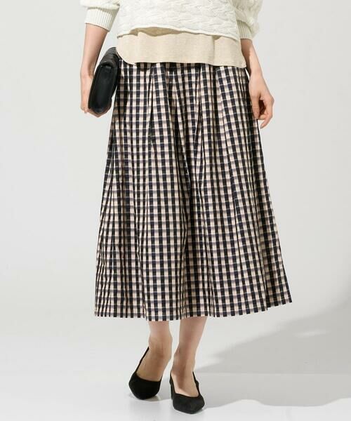 CHRISTIAN AUJARD Lサイズ / クリスチャン・オジャール　エルサイズ ロング・マキシ丈スカート | 【大きいサイズ/セットアップ対応】シャンブレーチェックスカート（オレンジ×ネイビー系）