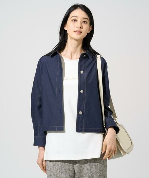 CHRISTIAN AUJARD Lサイズ / クリスチャン・オジャール　エルサイズ セットアップ | 【大きいサイズ/セットアップ対応】ジャージーデニムライクジャケット（ネイビー）
