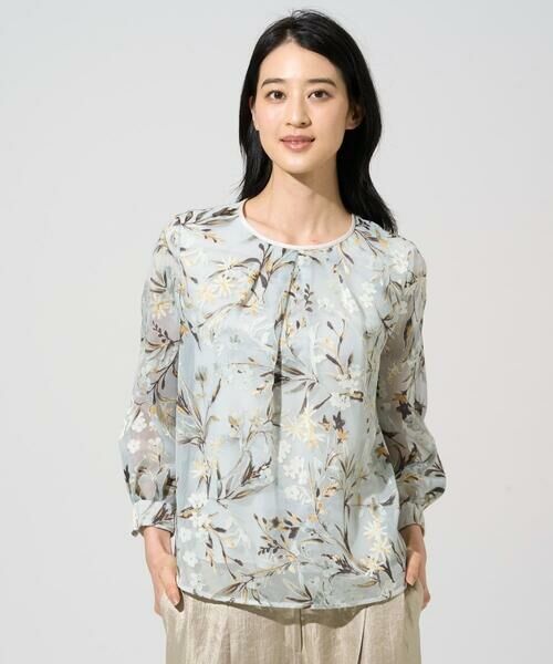 CHRISTIAN AUJARD Lサイズ / クリスチャン・オジャール　エルサイズ カットソー | 【大きいサイズ/セットアップ対応】フラワープリントシアーカットソー（グリーン系）