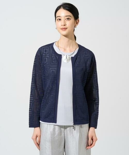 CHRISTIAN AUJARD Lサイズ / クリスチャン・オジャール　エルサイズ セットアップ | 【大きいサイズ】スクエアージャカード羽織り（ネイビー）