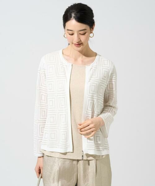 CHRISTIAN AUJARD Lサイズ / クリスチャン・オジャール　エルサイズ セットアップ | 【大きいサイズ】スクエアージャカード羽織り（アイボリー）