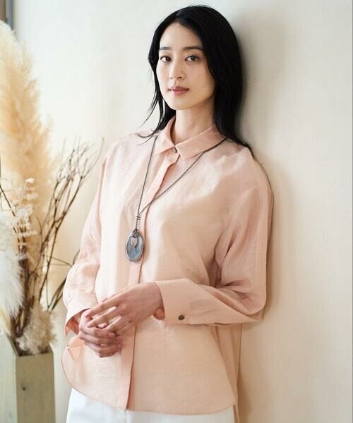 CHRISTIAN AUJARD Lサイズ / クリスチャン・オジャール　エルサイズ シャツ・ブラウス | 【大きいサイズ】シルク混シャイニーブラウス（ピンク）