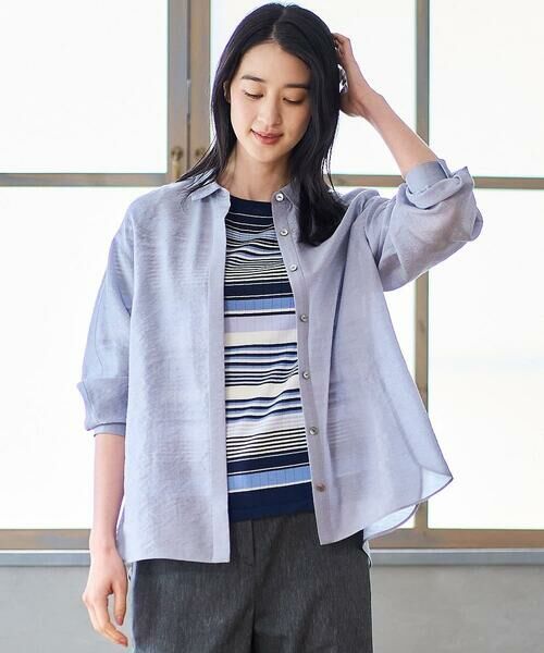 CHRISTIAN AUJARD Lサイズ / クリスチャン・オジャール　エルサイズ シャツ・ブラウス | 【大きいサイズ】シルク混シャイニーブラウス（ライトブルー）