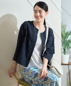 CHRISTIAN AUJARD Lサイズ / クリスチャン・オジャール　エルサイズ ノーカラージャケット | 【大きいサイズ】フラワーカットジャカードジャケット