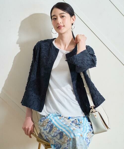 CHRISTIAN AUJARD Lサイズ / クリスチャン・オジャール　エルサイズ ノーカラージャケット | 【大きいサイズ】フラワーカットジャカードジャケット | 詳細2