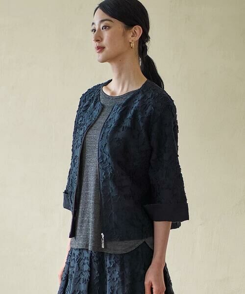 CHRISTIAN AUJARD Lサイズ / クリスチャン・オジャール　エルサイズ ノーカラージャケット | 【大きいサイズ】フラワーカットジャカードジャケット | 詳細3