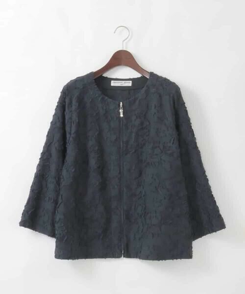CHRISTIAN AUJARD Lサイズ / クリスチャン・オジャール　エルサイズ ノーカラージャケット | 【大きいサイズ】フラワーカットジャカードジャケット | 詳細7
