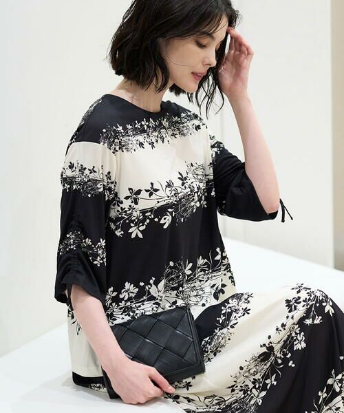 CHRISTIAN AUJARD Lサイズ / クリスチャン・オジャール　エルサイズ カットソー | 【大きいサイズ/セットアップ対応/2WAY】シルエットフラワートップス（ブラック系）
