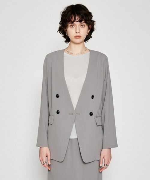 cloenc/クロエンス 【セットアップ/通勤】ノーカラージャケット グレー(012) 02(M) cloenc/クロエンス 【セットアップ/通勤】ノーカラージャケット グレー(012) 02(M)