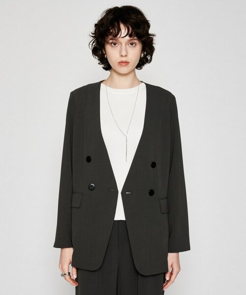 cloenc/クロエンス 【セットアップ/通勤】ノーカラージャケット チャコールグレー(014) 03(L) cloenc/クロエンス 【セットアップ/通勤】ノーカラージャケット チャコールグレー(014) 03(L)