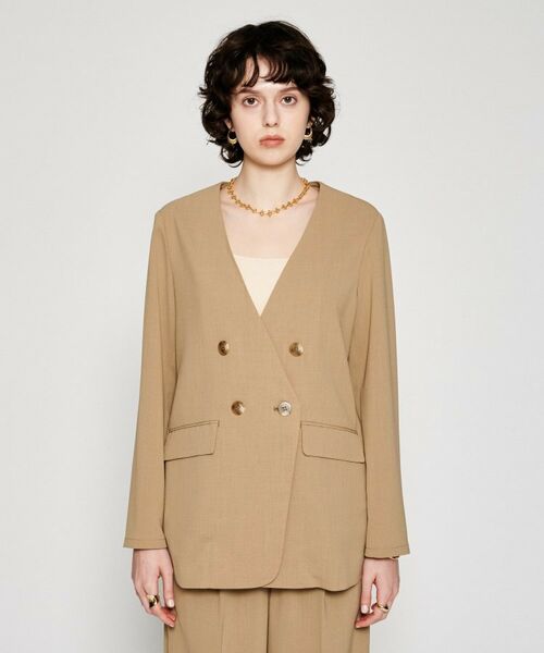 cloenc/クロエンス 【セットアップ/通勤】ノーカラージャケット グレージュ(050) 01(S) cloenc/クロエンス 【セットアップ/通勤】ノーカラージャケット グレージュ(050) 01(S)
