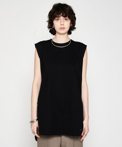 cloenc/クロエンス 【コットンブレンド】ノースリーブロングTシャツ ブラック(019) 02(M) cloenc/クロエンス 【コットンブレンド】ノースリーブロングTシャツ ブラック(019) 02(M)