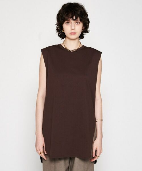 cloenc/クロエンス 【コットンブレンド】ノースリーブロングTシャツ ブラウン(044) 02(M) cloenc/クロエンス 【コットンブレンド】ノースリーブロングTシャツ ブラウン(044) 02(M)