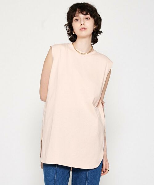 cloenc/クロエンス 【コットンブレンド】ノースリーブロングTシャツ ライトピンク(070) 02(M) cloenc/クロエンス 【コットンブレンド】ノースリーブロングTシャツ ライトピンク(070) 02(M)