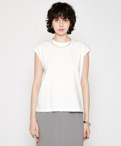 cloenc/クロエンス 【コットンブレンド】ノースリーブフォルムTシャツ ホワイト(001) 02(M) cloenc/クロエンス 【コットンブレンド】ノースリーブフォルムTシャツ ホワイト(001) 02(M)