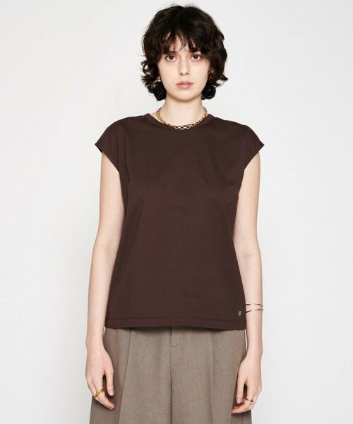 cloenc/クロエンス 【コットンブレンド】ノースリーブフォルムTシャツ ブラウン(044) 02(M) cloenc/クロエンス 【コットンブレンド】ノースリーブフォルムTシャツ ブラウン(044) 02(M)
