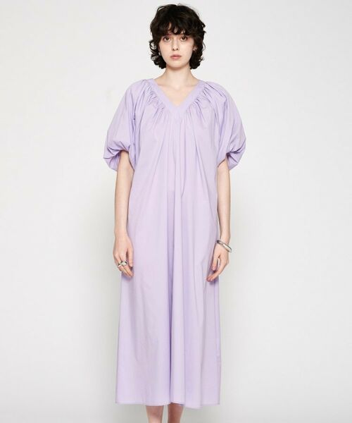 cloenc/クロエンス 【手洗い可/ラクちん】ギャザーVネックワンピース ラベンダー(080) 02(M) cloenc/クロエンス 【手洗い可/ラクちん】ギャザーVネックワンピース ラベンダー(080) 02(M)