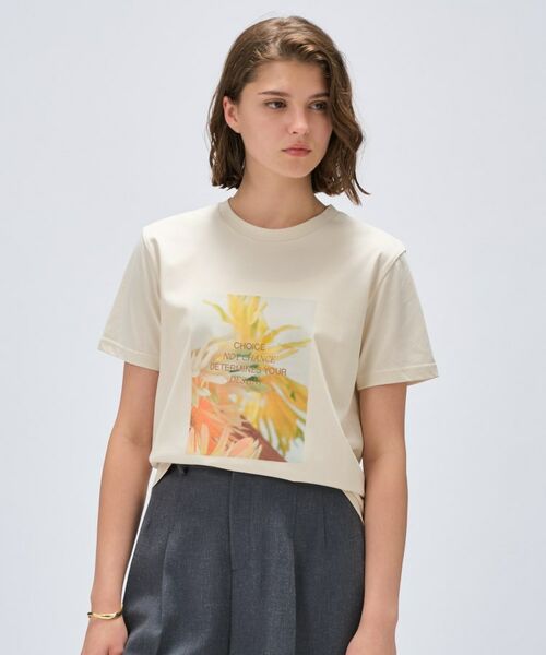 cloenc / クロエンス Tシャツ | 【手洗い可】ロゴプリントTシャツ(ライトベージュ(451))