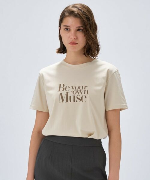 cloenc / クロエンス Tシャツ | 【手洗い可】ロゴプリントTシャツ(ライトベージュ(151))