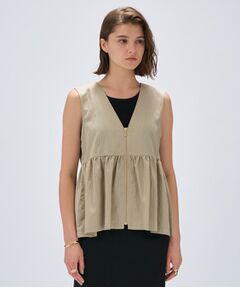 cloenc / クロエンス シャツ・ブラウス | 【セットアップ／手洗い可】ストライプペプラムZIPジレ