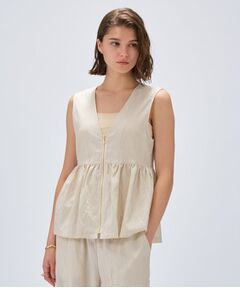 cloenc / クロエンス シャツ・ブラウス | 【セットアップ／手洗い可】ストライプペプラムZIPジレ