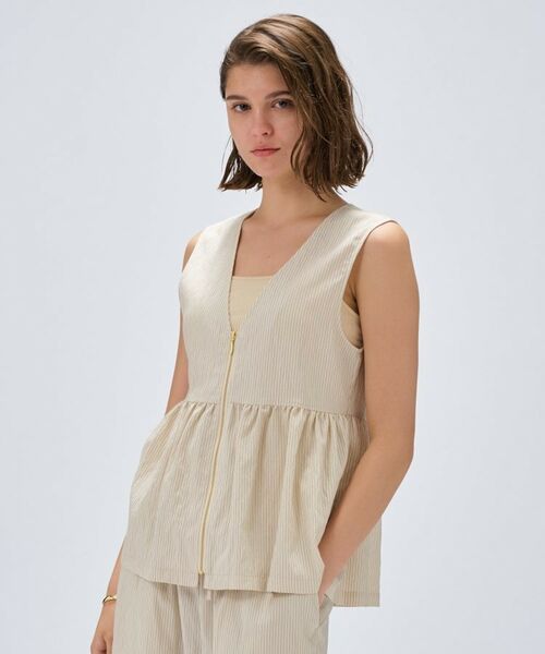 cloenc / クロエンス シャツ・ブラウス | 【セットアップ／手洗い可】ストライプペプラムZIPジレ | 詳細2