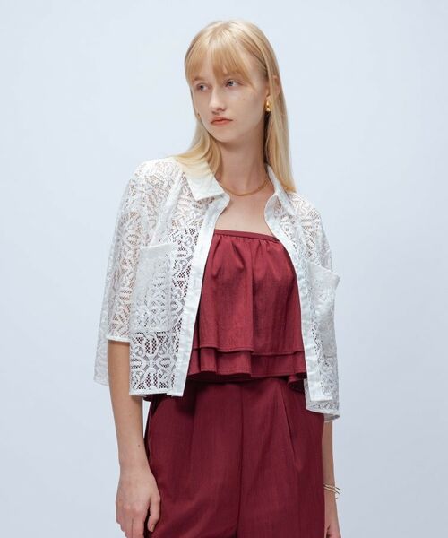 cloenc / クロエンス シャツ・ブラウス | 【手洗い可】ハーフスリーブレースポロトップス | 詳細2