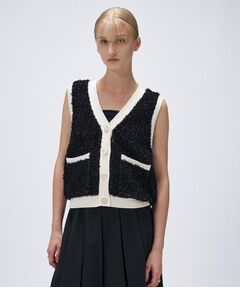 cloenc / クロエンス ベスト | リボンヤーンカーディガンニットベスト