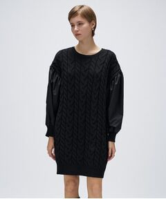 cloenc / クロエンス ミニ丈・ひざ丈ワンピース | ケーブルニット切り替えワンピース