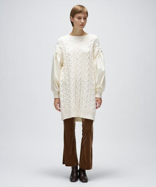 cloenc / クロエンス ミニ丈・ひざ丈ワンピース | ケーブルニット切り替えワンピース | 詳細1