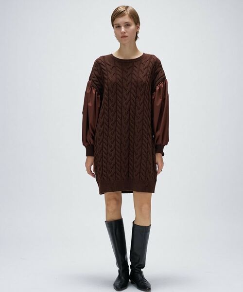 cloenc / クロエンス ミニ丈・ひざ丈ワンピース | ケーブルニット切り替えワンピース | 詳細6