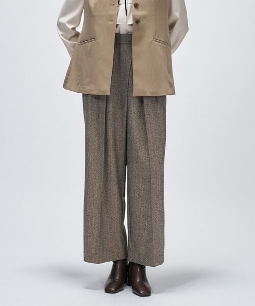 cloenc / クロエンス パンツ | ダブルタックヘリンボーンワイドパンツ(ブラウン(443))