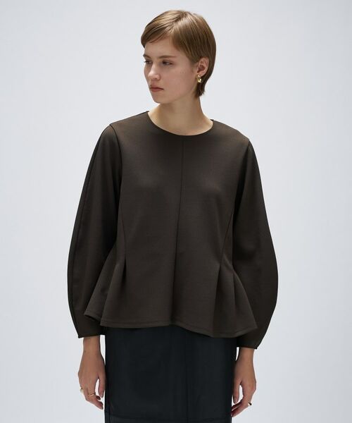 cloenc / クロエンス カットソー | 【セットアップ/マシンウォッシュ】カットジョーゼットペプラムプルオーバー(ブラウン(043))
