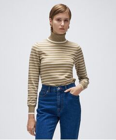 cloenc / クロエンス ニット・セーター | 【手洗い可】カシミヤ混リブボーダータートルニット