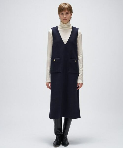 cloenc / クロエンス ロング・マキシ丈ワンピース | 【手洗い可】メルトンジャージVネック ジャンパー スカート | 詳細15