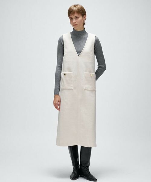 cloenc/クロエンス 【手洗い可】メルトンジャージVネック ジャンパー スカート オフホワイト(003) 01(S) cloenc/クロエンス 【手洗い可】メルトンジャージVネック ジャンパー スカート オフホワイト(003) 01(S)