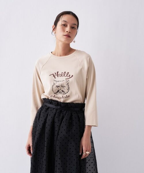 cloenc / クロエンス Tシャツ | 【Philly chocolate】キャットプリントロングTシャツ（ベージュ(252)）