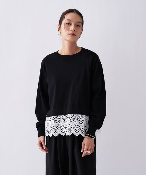 cloenc / クロエンス ニット・セーター | 【手洗い可】ハイゲージレースニットプルオーバー（ブラック(519)）