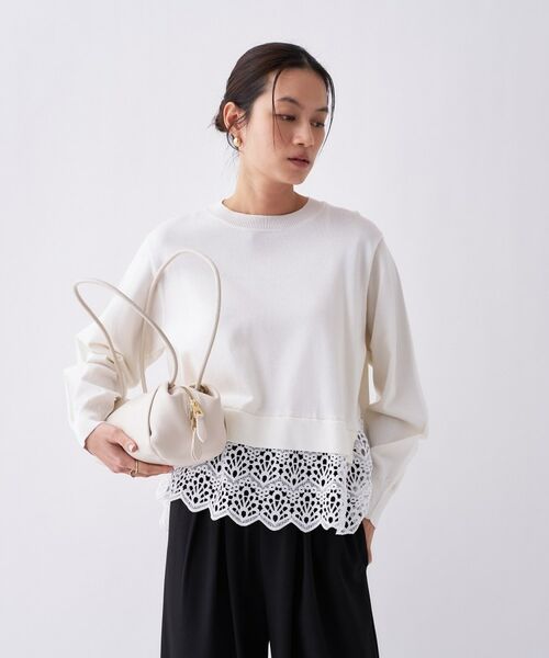 cloenc / クロエンス ニット・セーター | 【手洗い可】ハイゲージレースニットプルオーバー（オフホワイト(503)）